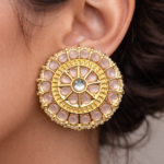 Viva Jewels Radiant Rose-Pink Kundan Studs – Gold-Plated Circular Statement Earrings Accents and Pearl Border