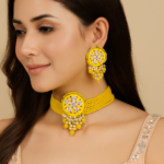 Viva Jewels Sun-Kissed Canary Choker Set – Premium Yellow Hand-Painted Enamel Choker with Beaded Strands and Coordinating Floral Earrings