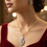 Viva Jewels Celestial Shimmer CZ Pendant Set – 18K Gold-Plated S-Curve Floral Necklace with Baguette-Cut Zirconia and Matching Fan Earrings