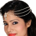 Viva Jewels Traditional Gold-Plated Three-Layer Matha Patti – Elegant Pearl-Strand Headband with Shimmering Kundan Drop Maang Tikka
