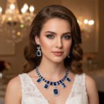 Silver Plated Blue Sapphire CZ Necklace Set