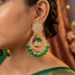 Viva Jewels Regal Emerald Chandbalis – Gold-Plated Kundan Earrings with Inner Meenakari Jhumka and Vibrant Green Bead Fringe