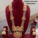Viva Jewels Regal Temple Heritage Long Haram – Gold-Plated Long Necklace with Grand Lakshmi & Peacock Pendant, Ruby-Red Stone Accents, and Matching Statement Jhumkas