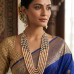 Viva Jewels Regal 5-Layer Peach & Cream Kundan Haar – Premium Gold-Plated Long Necklace Set with Shimmering Bead Strands and Matching Statement Earrings