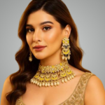 Viva Jewels Vibrant Yellow Meenakari & Kundan Choker Set – Handcrafted Enamel Choker with Crescent Chandbali Motifs, Pearl Drops, and Matching Earrings with Maang Tikka