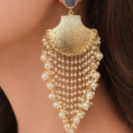Viva Jewels Mystic Slate Grey Chandbali Earrings – Handcrafted Gold-Plated Statement Earrings with Smoky Quartz-Style Stones and Pearl Drops