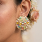 Viva Jewels Traditional Navratna-Inspired Multi-Color Studs – Handcrafted Gold-Plated Circular Ear Studs with Radiant Stone Clusters and Micro-Pearl Border